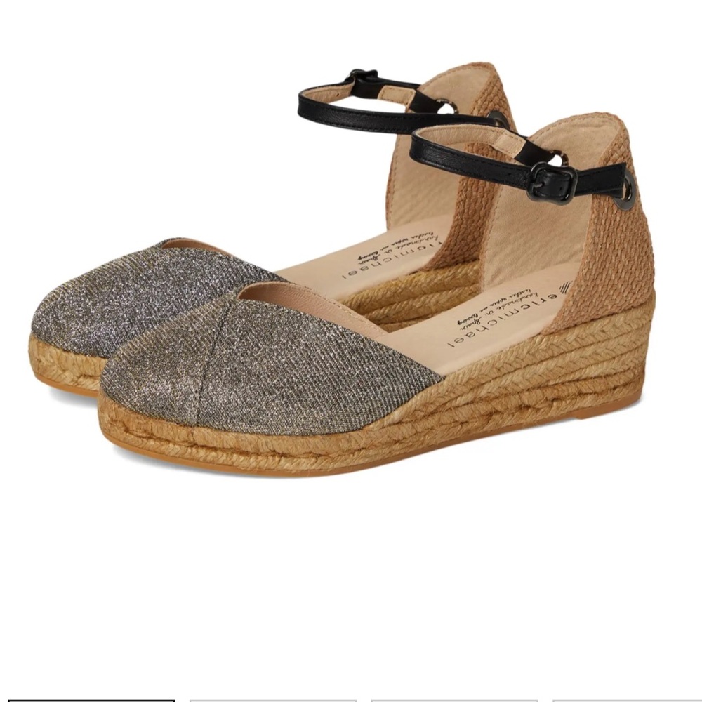 Eric Michael Copa Metallic Espadrille Wedges Size 8.5-9 EU 39